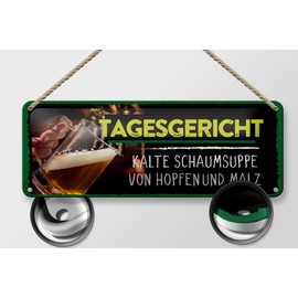 Femer Tin Sign with German Text 27 x 10 cm Tagesgericht kalte Schaumsuppe von Hopfen und Malt