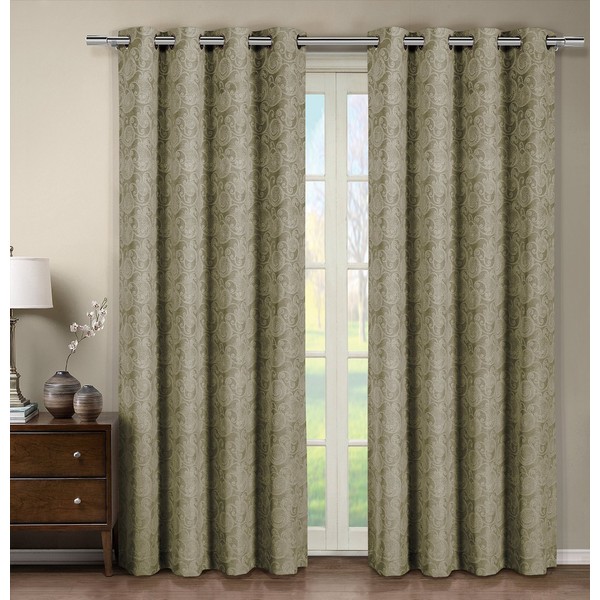 Tabitha Taupe Grommet Jacquard Window Curtain Panel, 1 Single Panel, 54x108 inches