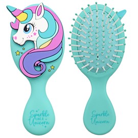 DINATIS Toddler Hair Brush - Mini Hair Brush for Kids - Travel Brush for Boys and Girls - Unicorn Brush with Air Cushion - Blue