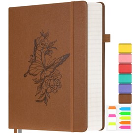 Lined Notebook Journal for Women, 312 Numbered Pages Large A4 Thick Leather Journals for Writing, Daily Notebooks for Work Travel, Hardcover College Ruled Notebook, Butterfly Aesthetic Notebook, Brown