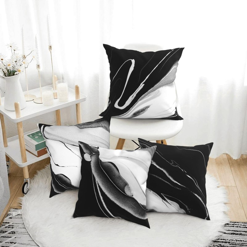 HOSTECCO Marble Cushion Covers 50x50 cm Set of 4 Black