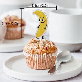 18pcs Yellow Glitter Cute Banana Dessert Cupcake Topper Pick for Funny Fruit Theme Decor Supplies Baby Shower Men Women Boys Girls Happy Birthday Party Decorations