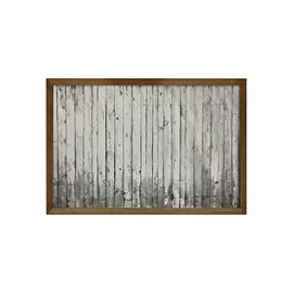 Ambesonne Rustic Framed Wall Art, Old Fashioned Garden Fence Planks Retro Grunge Toned Murky Woods Picture, Fabric Decor with Teak Tone Wood Frame Home & Dorm Decor, 35" x 23", Pale Grey Pearl Dust