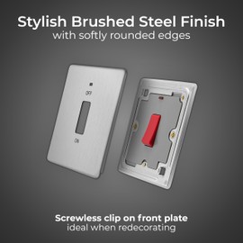 BG Electrical Cooker Control Switch Unit with LED Power Indicator, Single Plate, Double Pole, Flatplate Screwless, Black Nickel, 45A, FBN74