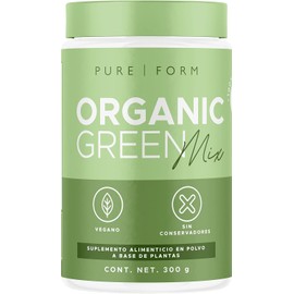 Pure Form Organic Green Mix – Suplemento Vegano en Polvo a base de Frutas y Verduras Orgánicas | Con Probióticos ProbioSEB Trio y Enzimas | Green Blend | 300 gramos | 60 porciones