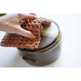 KEYAIIRA - Eco Friendly Organic Double Thick Cotton Potholder, Hand Crocheted & Hand Dyed - Pot Holders Handmade Removable Leather Loops Trivet Natural hot pad Washable Modern Kitchen (Rusted Mauve)