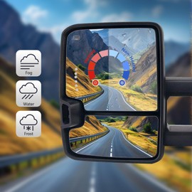 Perfit Zone Towing Mirrors Compatible with 2014-2018 Chevy Silverado Suburban Yukon GMC Sierra 1500 2500 3500 HD Chrome Power Heated LED Arrow Light Smoked Turn Signal Clearance Lamp Pair Set