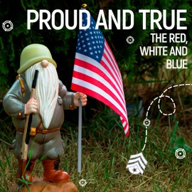 Redwix Military Garden Gnome with Guns Outdoor 11", US Army Gnomes Garden Decorations, Patriotic Army Gnome