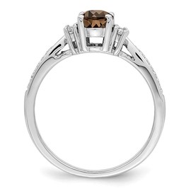 Sonia Jewels Real 925 Sterling Silver Diamond and Brown Smoky Quartz Engagement Ring Size 6 (.01 cttw.)