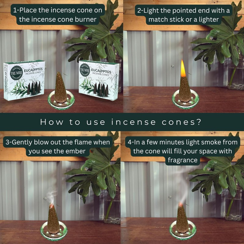 TRUMIRI Eucalyptus Incense Cones - Total 20 Cone Incense -