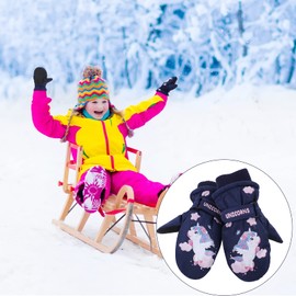 JNUYISW Kids Ski Gloves, Waterproof Children Winter Snow Mittens Boys Girls Thermal Gloves for 2-10 Years Old Kids Outdoor Sports, Cycling, Skiing, Riding, Dinosaur and Unicorn (Unicorn navy, M)