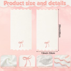 Fanfanwin 2 Pcs Scalloped Hand Towels for Bathroom 26 X13 Embroidery Coquette Bow Hand Towels 100% Cotton Soft Absorbent Boho Bath Decor for Kitchen Bathroom (White,Pink)