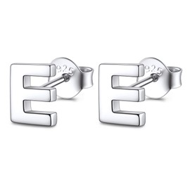 FOCALOOK Women's Earrings 925 Sterling Silver Initial Letter E Small Studs Chic Style Hypoallergenic Earrings for Wife