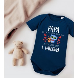 OM3® Baby Bodysuit with Saying - 1st Gemeinsamer Vatertag - Danke Papa - Short Sleeve Baby Bodysuit - Organic Cotton - Girl Boy, Navy Blue (WS)