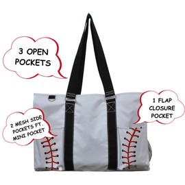 NGIL Utility Water Resistant Tote Bag, Top Zipper Closure, Perfect Gifts for Working Women, Nurses, Gym bag (Baseball-white)