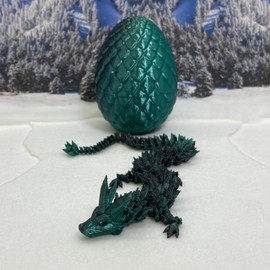 3D Printed Dragon with Dragon Egg, 12" Articulated Dual Color Silk Green and Black Crystal Dragon, Fidget ADHD Autism Toy Executive Desk Toy D001-S2-BLK-GRN