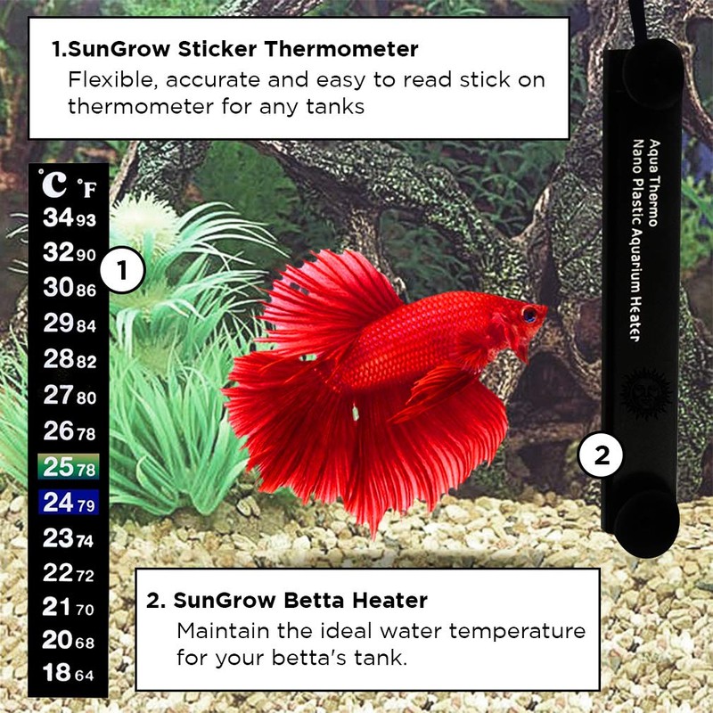 SunGrow Betta Stick-on Sticker Thermometers, 5.2 x 0.7 Inches, Green