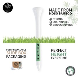Green Swing 70mm White & Green Bamboo Golf Tees 30pcs 50pcs or 100pcs | Get The Perfect Height Everytime | Fully Recyclable Slide Box Packaging (30pcs)