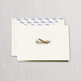 Crane & Co. Engraved Vintage Airplane Note with Lined Envelopes- Pack of 10 Cards