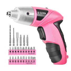 ELEVON 27pc Electric Screwdriver Pink Tool Set, Cordless Power Screwdriver with Drill Set, Hand Drill Screw Gun with Drill Kit, LED Light, Rechargeable Lightweight Portable Pink Drill