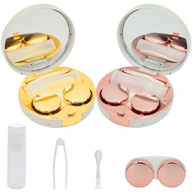 FEILIBAY 2 Pack Marble Contact Lens Case All-in-One Travel Contact container Soak Storage Kit(Rose Gold + Gold)