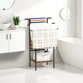 Homy Casa Brown Bathroom Shelves – Versatile Storage Rack for Bathroom, Living Room, or Bedroom, Ideal for Hanging Towels and Organizing Essentials