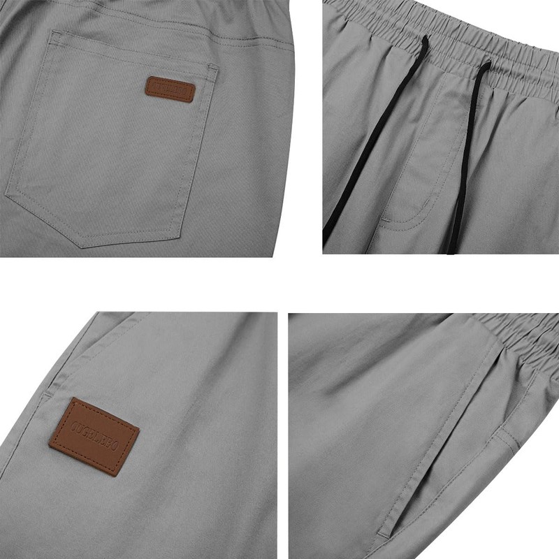 Ougelebo Men's Cotton Elasticated Waist Shorts with Drawstring, gray