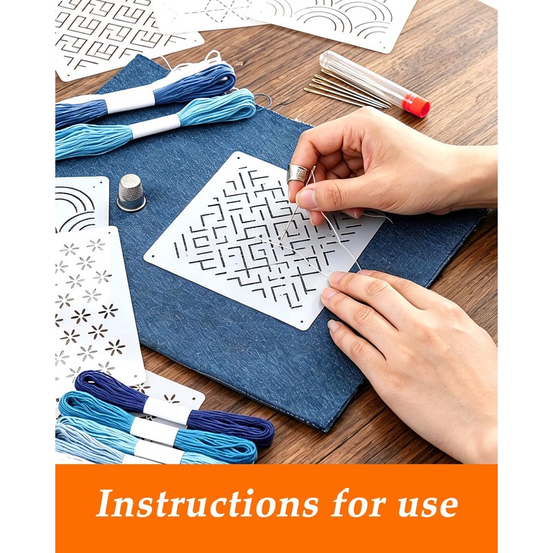 eZAKKA 51 Pack Blue Sashiko Kit with 30 Templates, 9