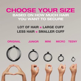 PuffCuff Just Try It Curlfriend!, Original 5”, Junior 3”, Mini 2.5” Micro 1.5” and Teeny 1.25”, For Thick, Curly, Textured Hair, Painless, Damage-Free Styling for Big Hair, Black