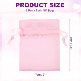 PATIKIL Satin Gift Bags, 6 Pcs 3.5 x 3 Inch Wedding Favor Drawstring Bags with Drawstring for Birthday Christmas Jewelry Party, Pink