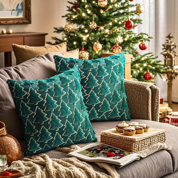 BUUFAN 2Pcs Christmas Tree Decorative Pillow Covers 18x18 inch Soft