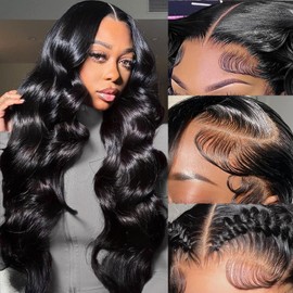 250 Density 30 Inch Body Wave Lace Front Wigs Human Hair, 13x6 HD Transparent Lace Front Wigs Human Hair Glueless Frontal Body Wave Wig for Women, Pre Plucked, Tangle Free, Average Cap, 30 Inch