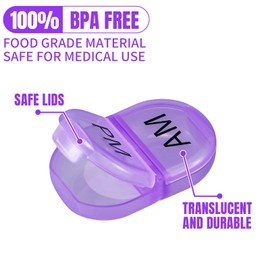 6 Pack Pill Organizer Pocket Small Case Holder AM PM Pill Organizer Portable Two Compartment Pill Case Round Pill Container Travel 2 Times a Day for Vitamin Medication Supplement (Purple)