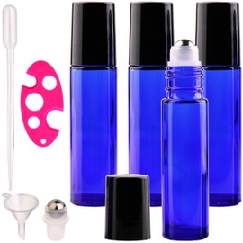 inice 4 Pack Essential Oil Roller Bottles 10ml Cobalt Blue Glass Bottles Stainless Steel Roll On Ball Applicator for Daily Care
