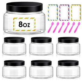 6 paquetes de tarros de plástico con tapas, recipientes de cosméticos de 8 onzas con tapa negra, recipientes de viaje vacíos transparentes recargables para mantequilla corporal, exfoliantes de azúcar