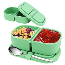 Cfyosnk Reusable Silicone Snack Containers with Lids, Double Compartment Snack Container, Mini Snack Box Container for Travel, Office, Picnics (8.5 Oz)