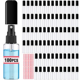 DupakSYS 100 Pack 2oz/55ml Plastic Spray Bottles Mini Travel Spray Bottle with Black Cap Empty Fine Mist Spray Bottles Refillable Liquid Container for Perfumes Travel Makeup