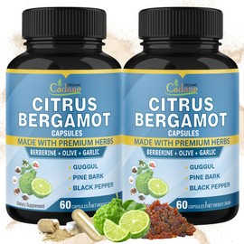 Cadane 2 Packs Citrus Bergamot Extract Capsules with Berberine, Olive, Guggul, Garlic, Pine Bark, Black Pepper | 4 Months Supply