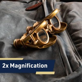 Compact Binoculars for Adults - Vintage Antique Brass Spyglass or Opera Glasses - 2X Magnification Folding Mini Binoculars for Cruise Ship, Bird Watching, Stargazing or Theater by Kings County Tools