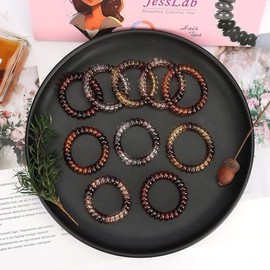 JessLab Espiral Corbatas en Pelo, 10 Pcs Sin Rastro Cintas de Cordón Telefónico bobinas de Plástico Porta Cola de Caballo Accesorio para Cabello Sin Daños para Mujeres Niñas, Colores Surtidos (#28)