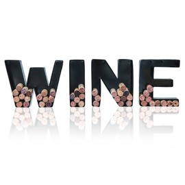 Made Easy Kit Metal Letter - Wine Cork Keepsake Saver & Holder - Display Complete Word w/Free Wall Mount Kit - Bar Kitchen Interactive Décor Set (WINE Small)