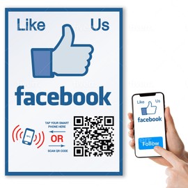 Like Us on Facebook Sticker - Touchless QR Code and NFC Tag - Two-Sided Facebook Review Tap Card - Storefront Window Decal 4" Wide - 6 Inches High