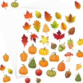 Wonmon 600 PCS Maple Leaves Pumpkins Stickers for Kids, Assorted Thanksgiving Fall Autumn Leaves Pumpkin Stickers for DIY Crafts Envelopes Thanksgiving Fall Autumn Gift Party Supplies