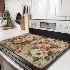 Vintage Rose Electric Stove Top Cover Protector-Retro Flowers Glass Flat Top Stove Mat Oven Induction Cooktop Mats for Countertop Mats Heat-Resistant Dish Drying Mat