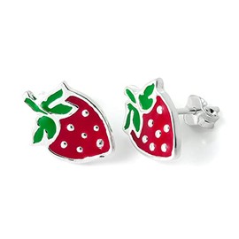 Sterling Silver & Enamel Strawberry Stud Earrings, Sterling Silver