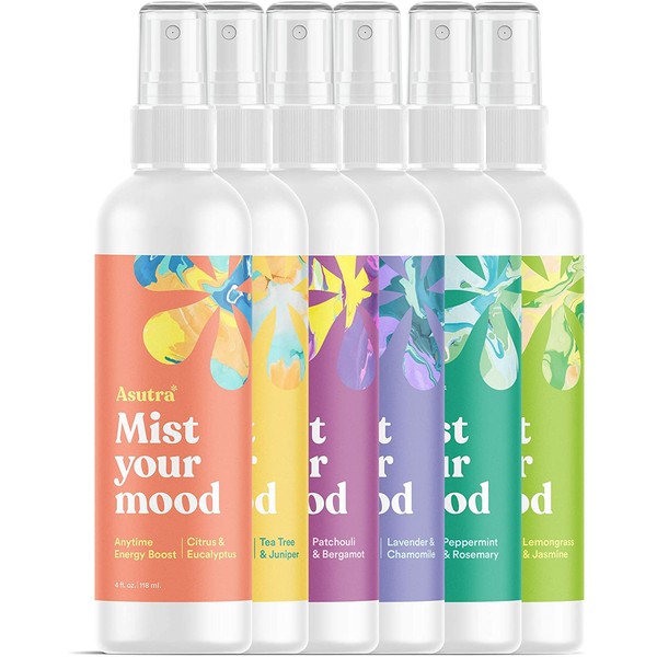 ASUTRA Essential Oil Blend, Aromatherapy Spray, Variety Pack, 4 fl oz Each (6 Pack) | for Face, Body, Rooms, Linens | Focus, Relax, Calm Down, Treat Skin, Energize
