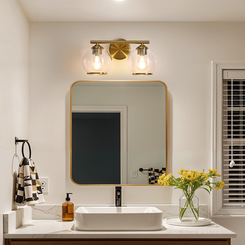 Mecgirn Brushed Gold Bathroom Vanity Light Over Mirror, 2 Light