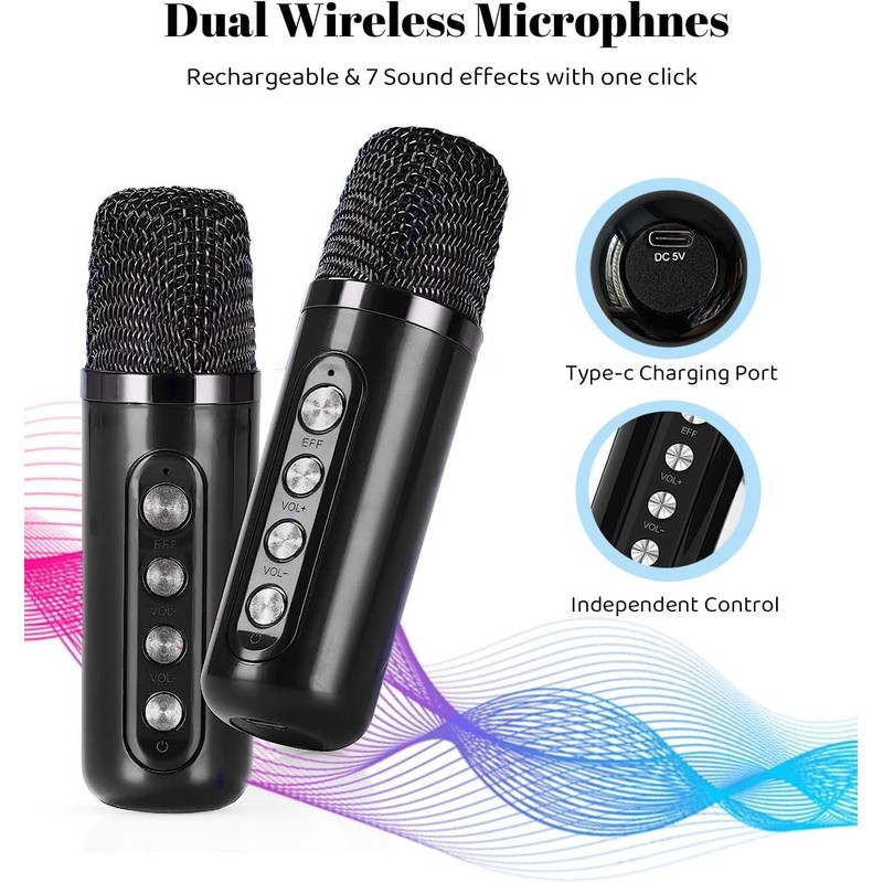 Unbranded Karaoke Machine with 2 Wireless Microphones Portable Bluetooth 5.0