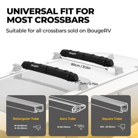 BougeRV 2.0 Soft Roof Rack Pads for Crossbars Protective, Water-Resistant Pads Surfboard Car Rack SUP Kayak Canoe Ladder Luggage Carrier, Universal for Cross Bars, Include 2 Endless Ratchet Straps