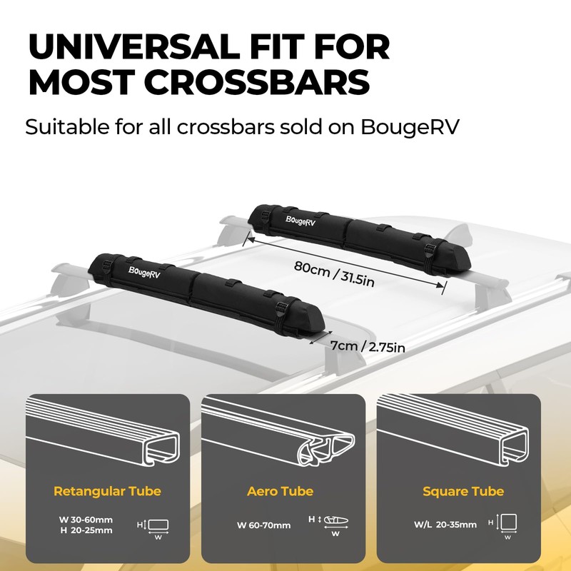 BougeRV 2.0 Soft Roof Rack Pads for Crossbars Protective, Water-Resistant